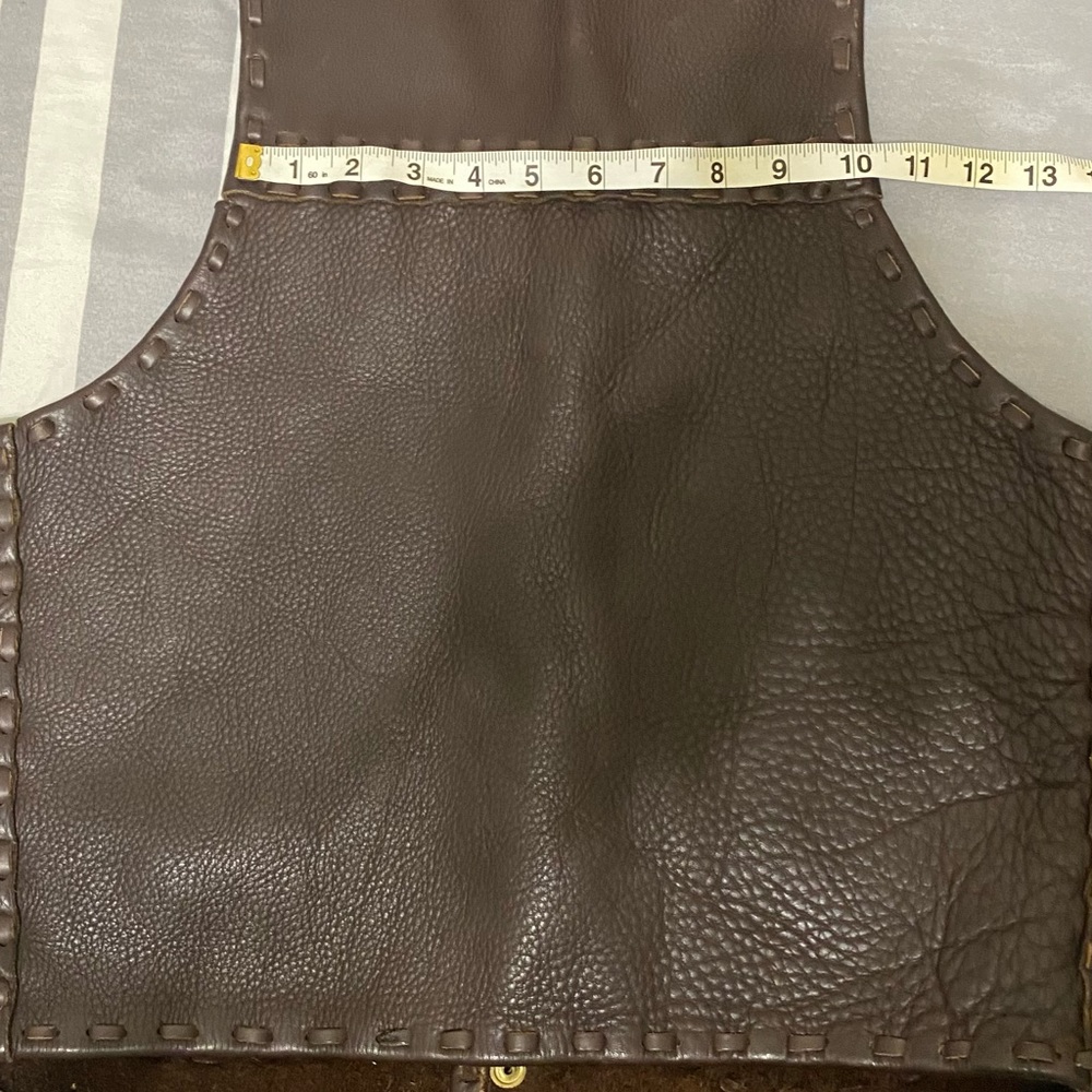 Custom stitched leather vintage motorcycle vest- color Brown with snap buttons - Picture 7 of 7